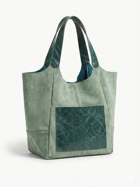 Reversible Green Suede & Leather Tote Bag - Women's Shoulder Bag